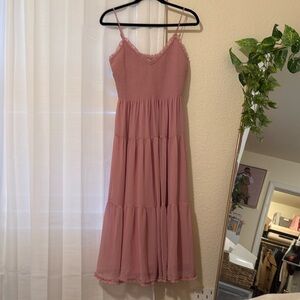 Aritzia Pink Tiered Ruffled Sundress